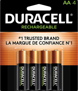 Duracell Rechargeable AA Batteries, 4 Count Pack, Double A Battery for Long-lasting Power, All-Purpose Pre-Charged Battery for Household and Business Devices