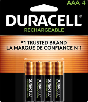 Duracell Rechargeable AAA Batteries, 4 Count Pack, Triple A Battery for Long-lasting Power, All-Purpose Pre-Charged Battery for Household and Business Devices