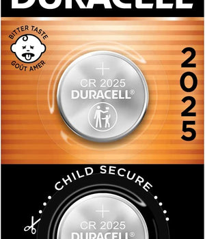 Duracell CR2025 3V Lithium Battery, Bitter Coating Discourages Swallowing, Lithium Coin Battery for Key Fob, Car Remote, Glucose Monitor, CR Lithium 3 Volt Cell, 2 Count (Pack of 1)